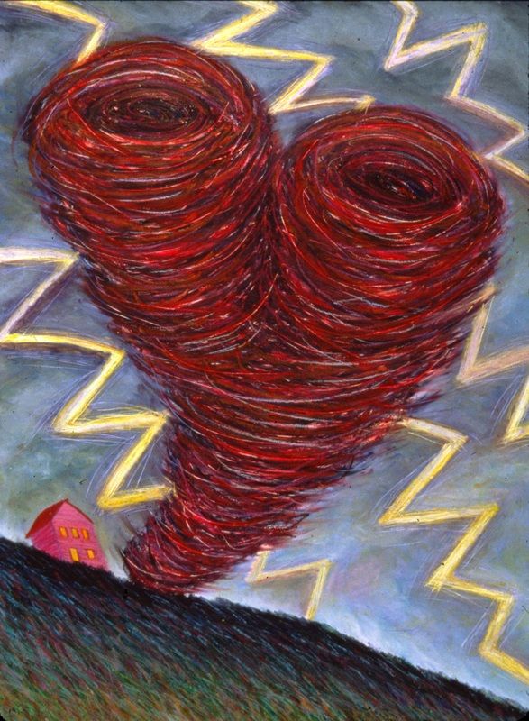 A painting of two spirals in the shape of a heart.